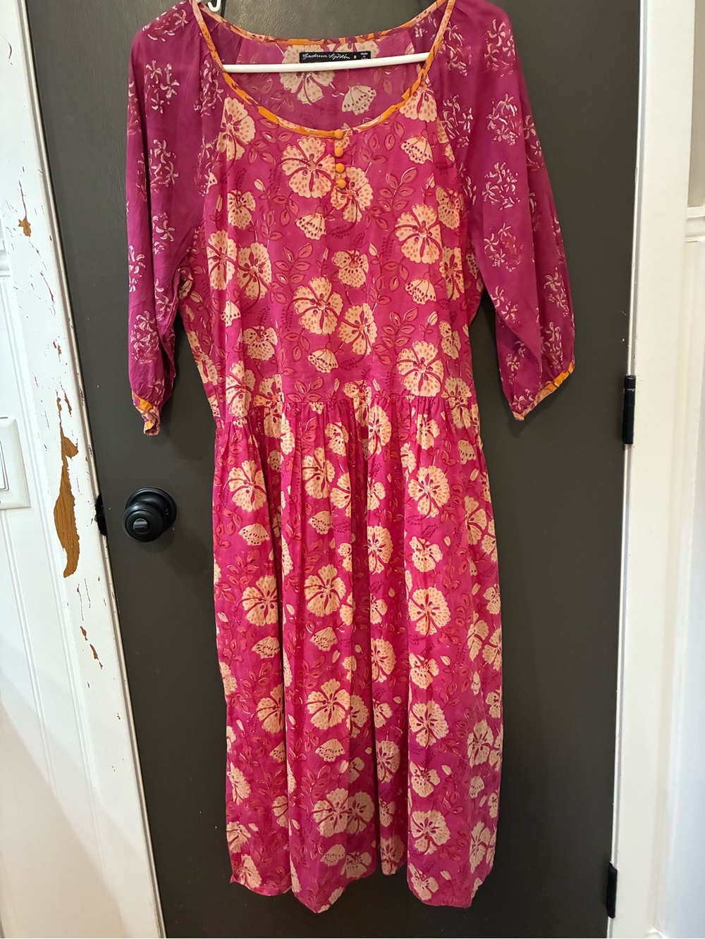 Stylish Floral organic cotton midi Dress with Golden Yellow Accents